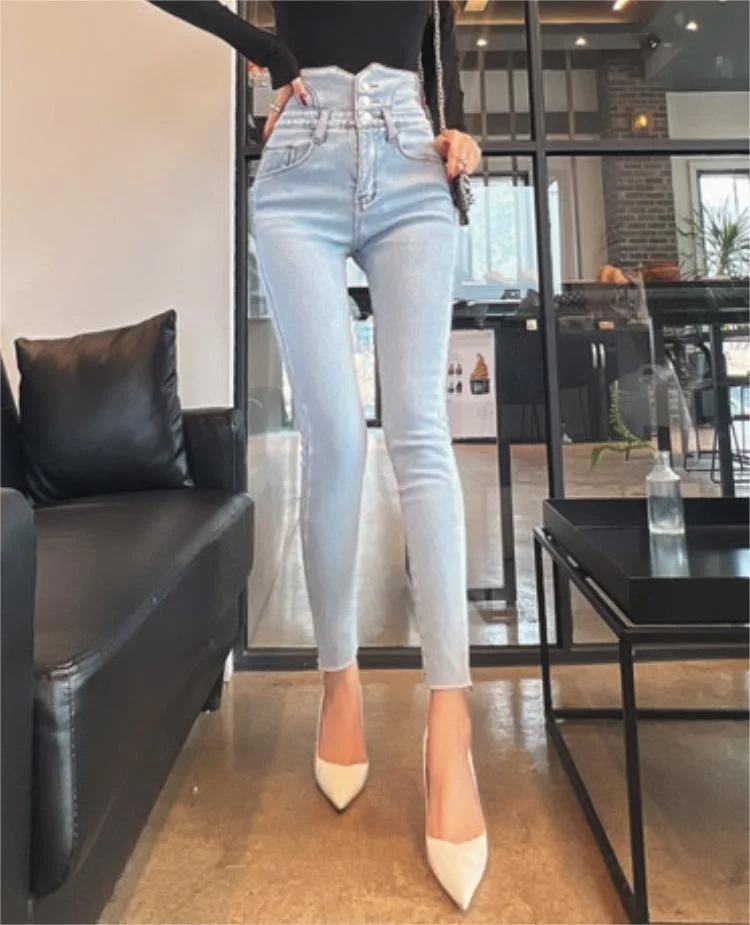 

Hot sale 2023 New Fashion Style Jeans,Temperament Slimming 3-Button High Waist Skinny Jeans Cropped Pants