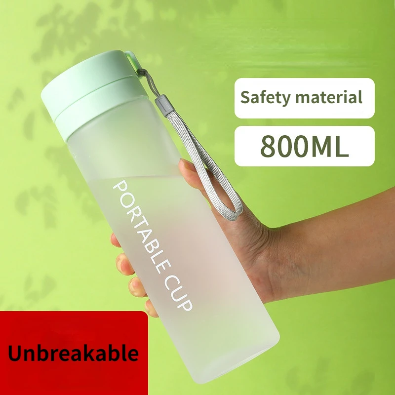 

Outdoor Large Capacity Sports Water Bottle Frosted Plastic Cup Portable Rope Plastic Bottle Gift Mug Customizable Print Logo