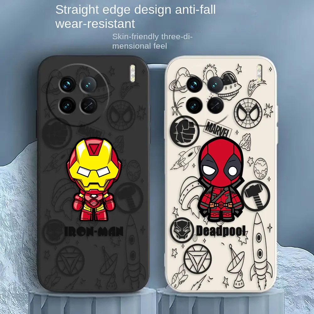 

Marvel Iron Man Deadpool Phone Case For VIVO X21I X21S X23 X27 X30 X50 X60 X70 X80 X90 5G PRO PLUS Colour Liquid Case Funda Capa