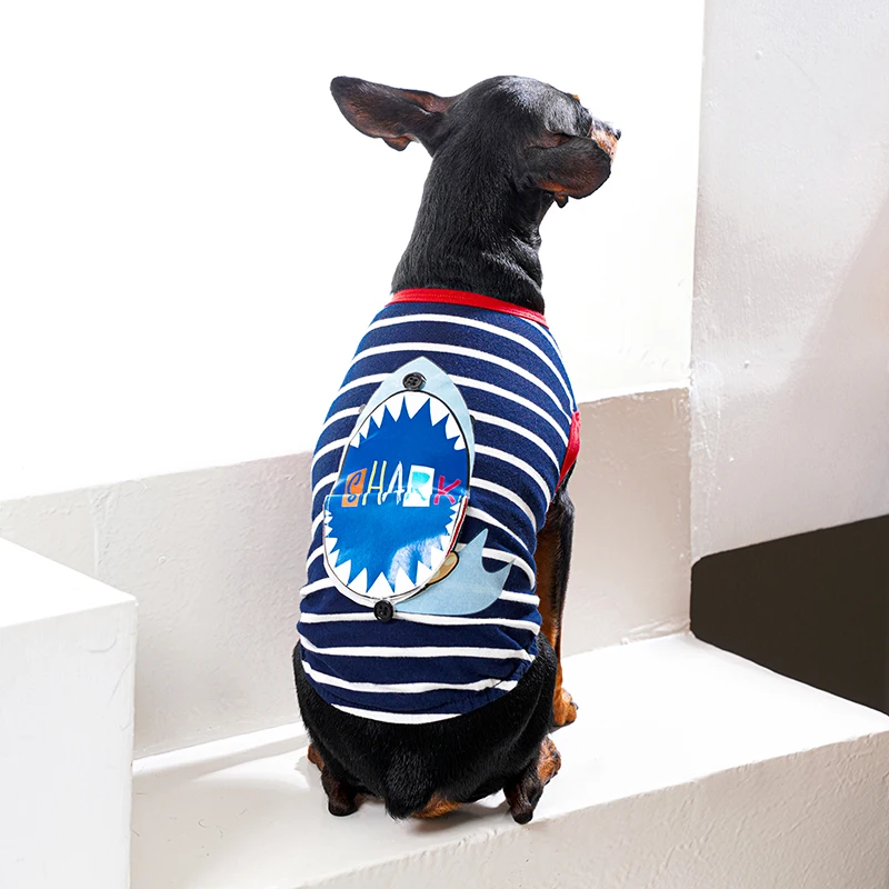 

Navy Cotton Tshirt Summer Dog Clothes Ropa Perro with Shark Pattern