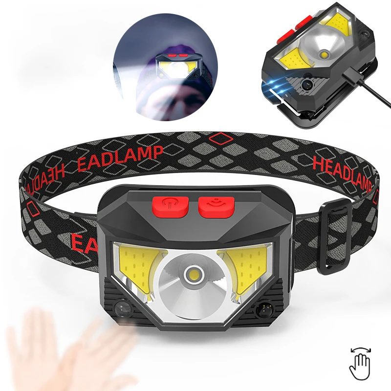 

Fishing Headlight Portable Camping LED Headlamp USB Rechargeable Head Lamp Five Gear Light Source Waving Sensor Fishing Lights