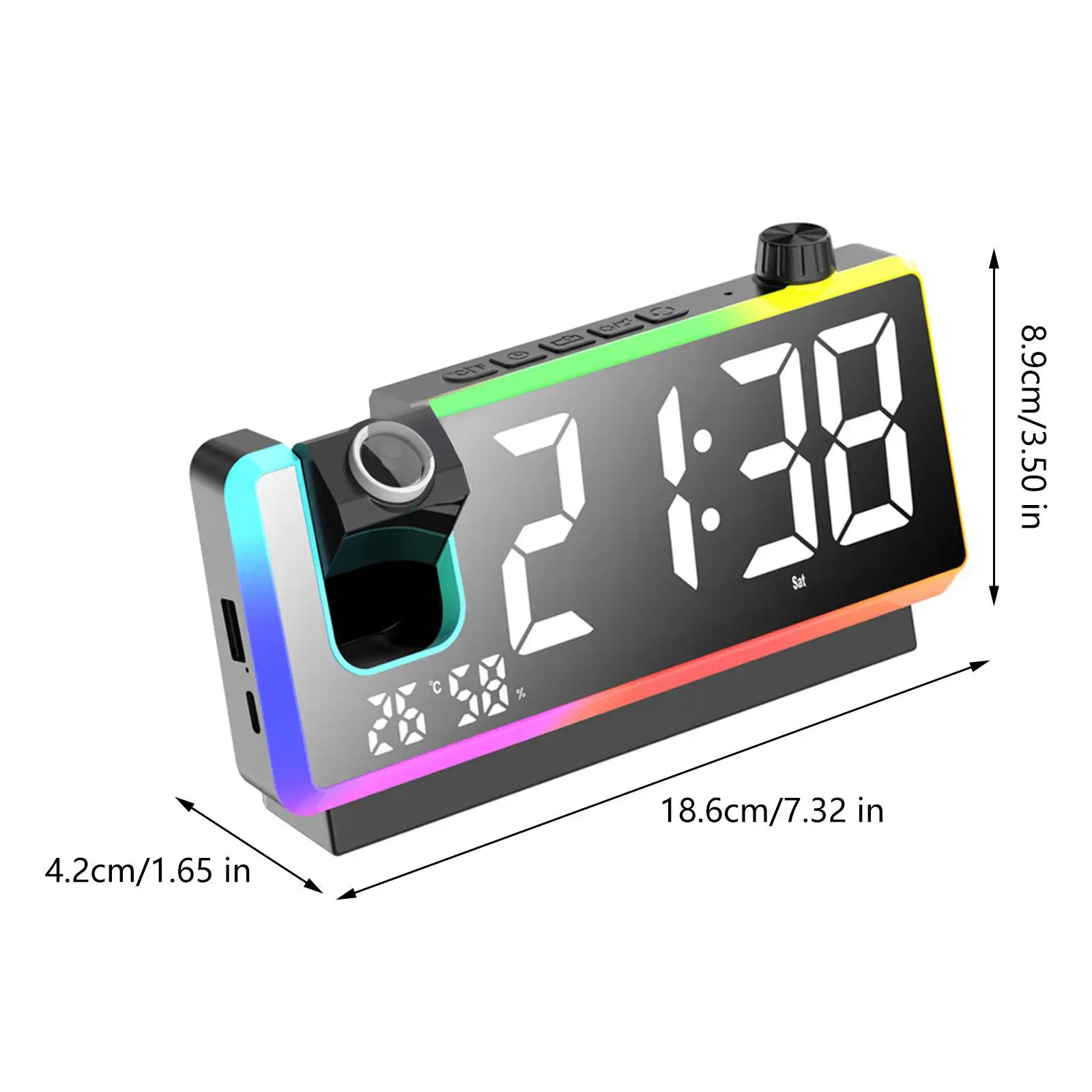 Projection Alarm Clock Rechargeable USB Digital Brightness Adjustable for Nursery Kids Adults Office Living Room Sleepers