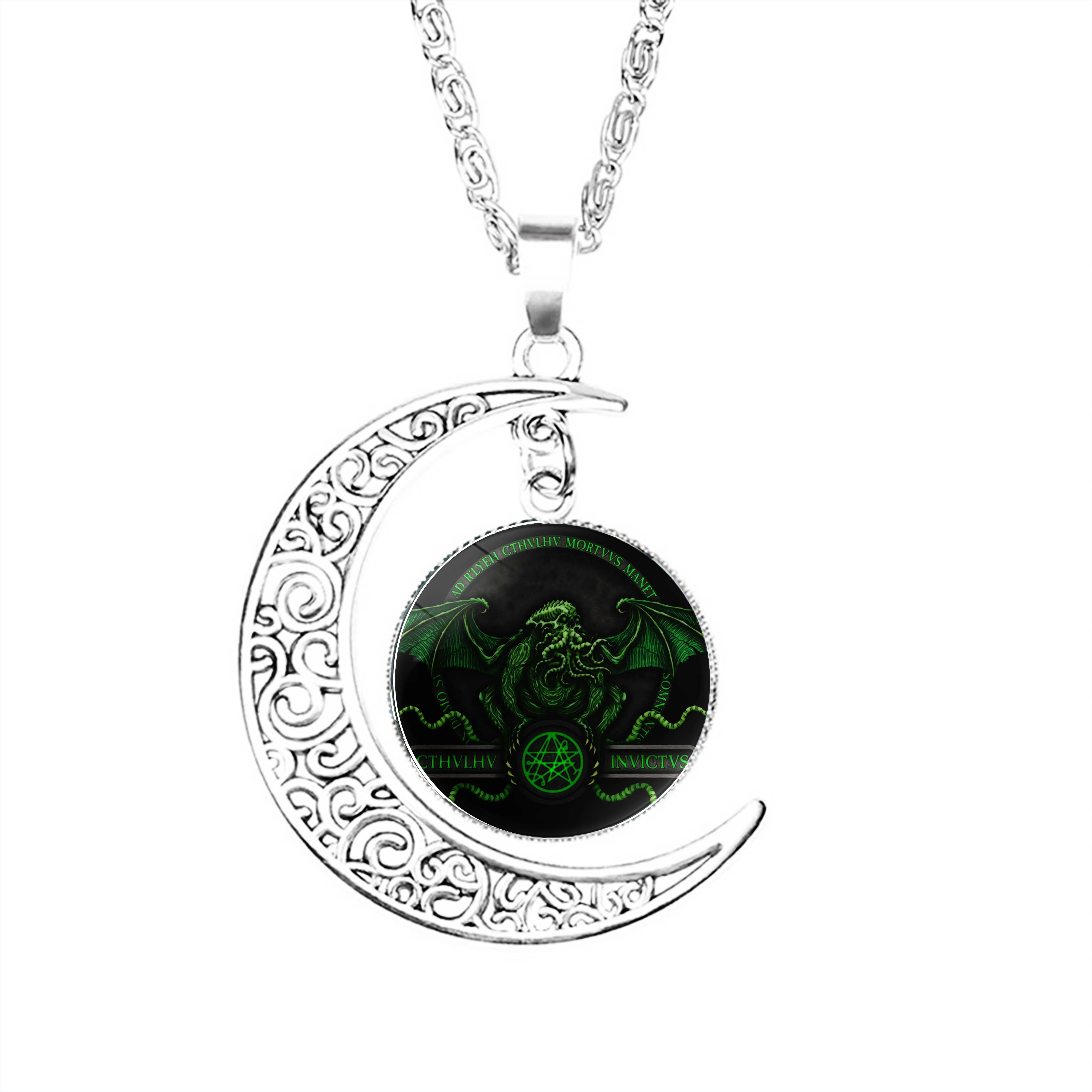 Cthulhu Invictus Azhmodai 2020  Moon Necklace Gifts Accessories Party Fashion Jewelry Charm Stainless Steel Men Lady Women Glass