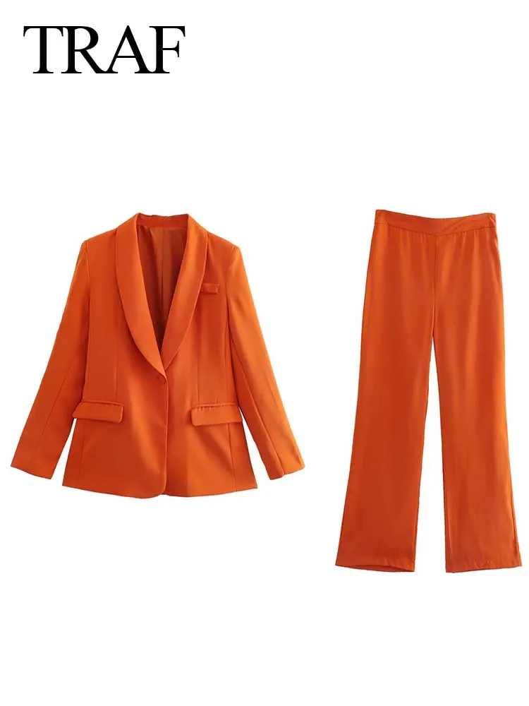 

TRAF Solid Color Senior Lady Suit Commuting Office Neutral Slim Temperament Elegant Loose Suit Top Trousers Women's Suit