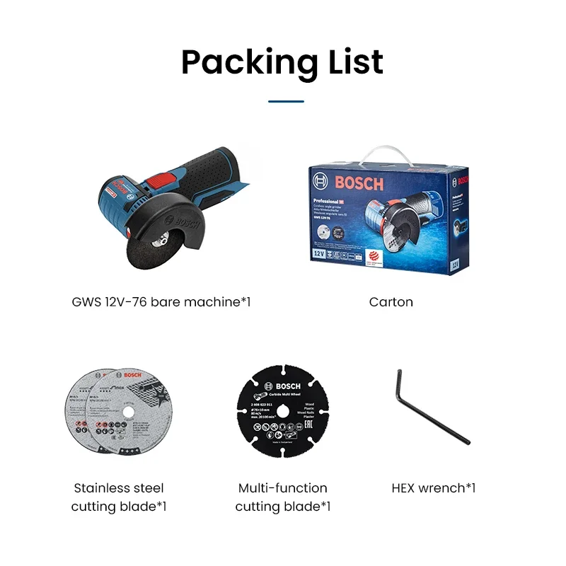 Bosch GWS 12V-76 Аккумуляторная угловая шлифовальная машина 76 мм Режущий диск 19500 об/мин