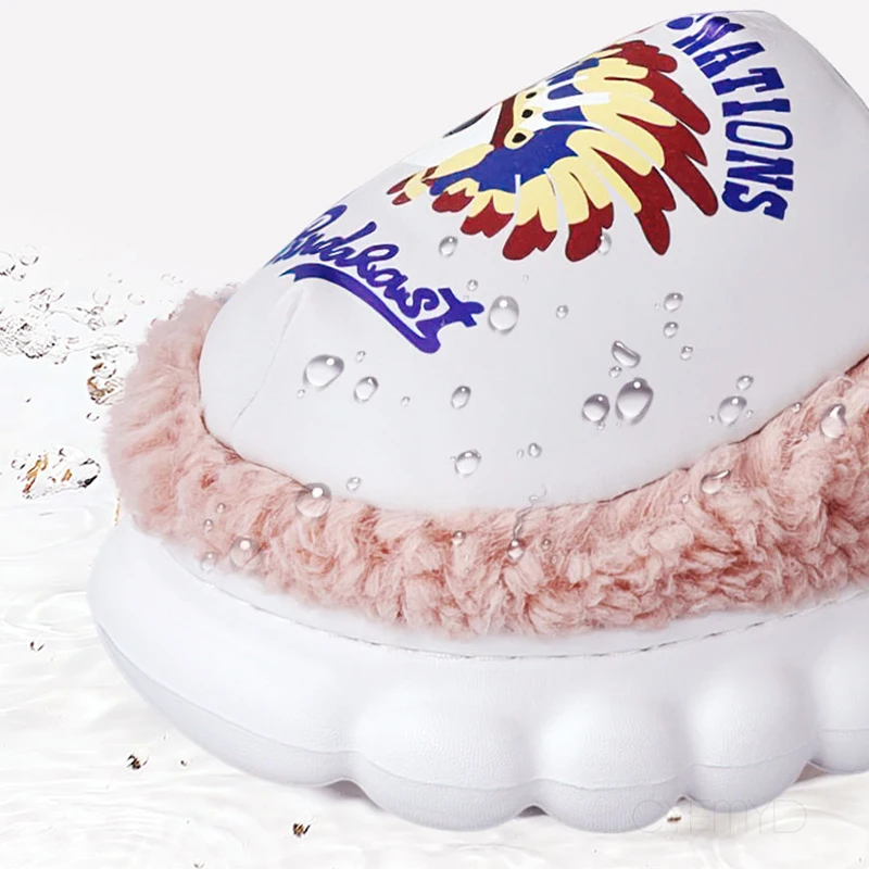 Indoor Slippers for Woman EVA Platform Shoes With Fur Waterproof  Winter House Slippers for Female Warm Non-slip Women Slippers