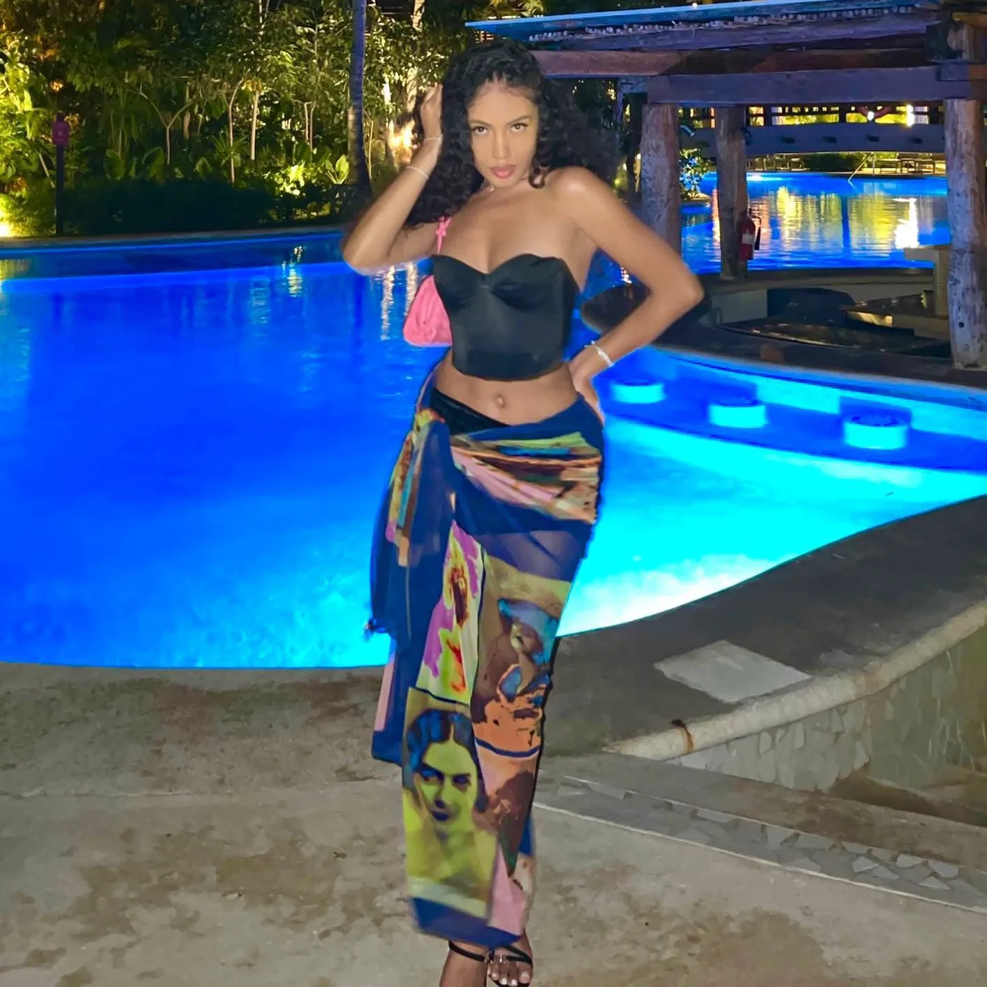 

Hot 2022 Fashion Sexy Mesh Print Straps High Waist Maxi Skirt for Women Streetwear Summer Irregular Skirts Prom Party Club