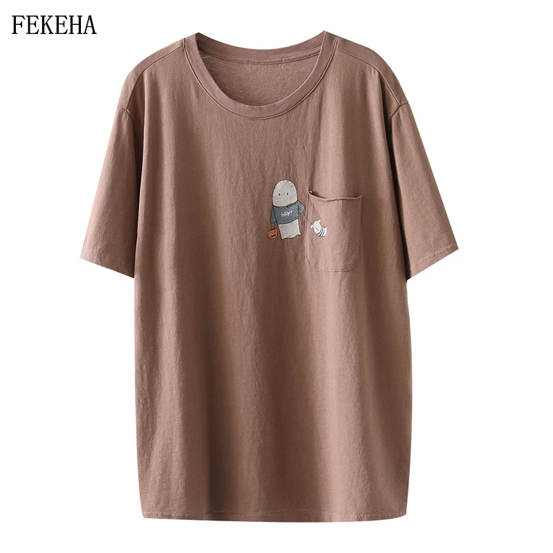 

Summer T-Shirts For Women Short Sleeve Cartoon Print Tshirts White Lady Tee Tops Black Female Clothing
