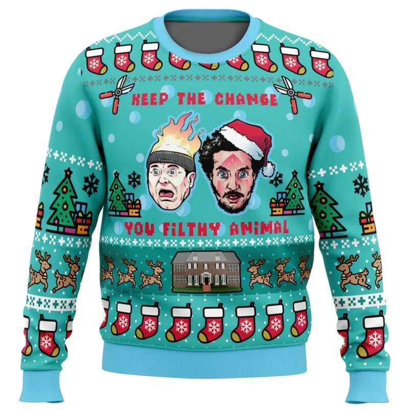 Осень и зима Happy Świąt Семь в дом Ugly Christmas Sweater Cartoon Anime Women Men Pullover Tops Bluza с капюшоном