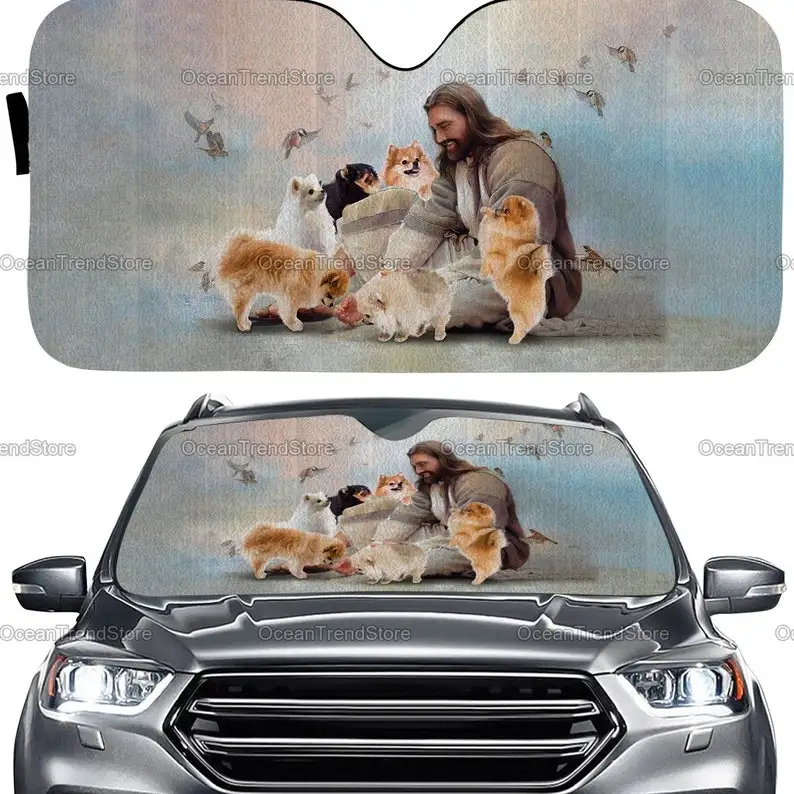

Pomeranian Car Sun Shade, Jesus And Pomeranian Auto Sun Shade, Jesus Decoration, Pomeranian Sun Shade, Pomeranian Gifts