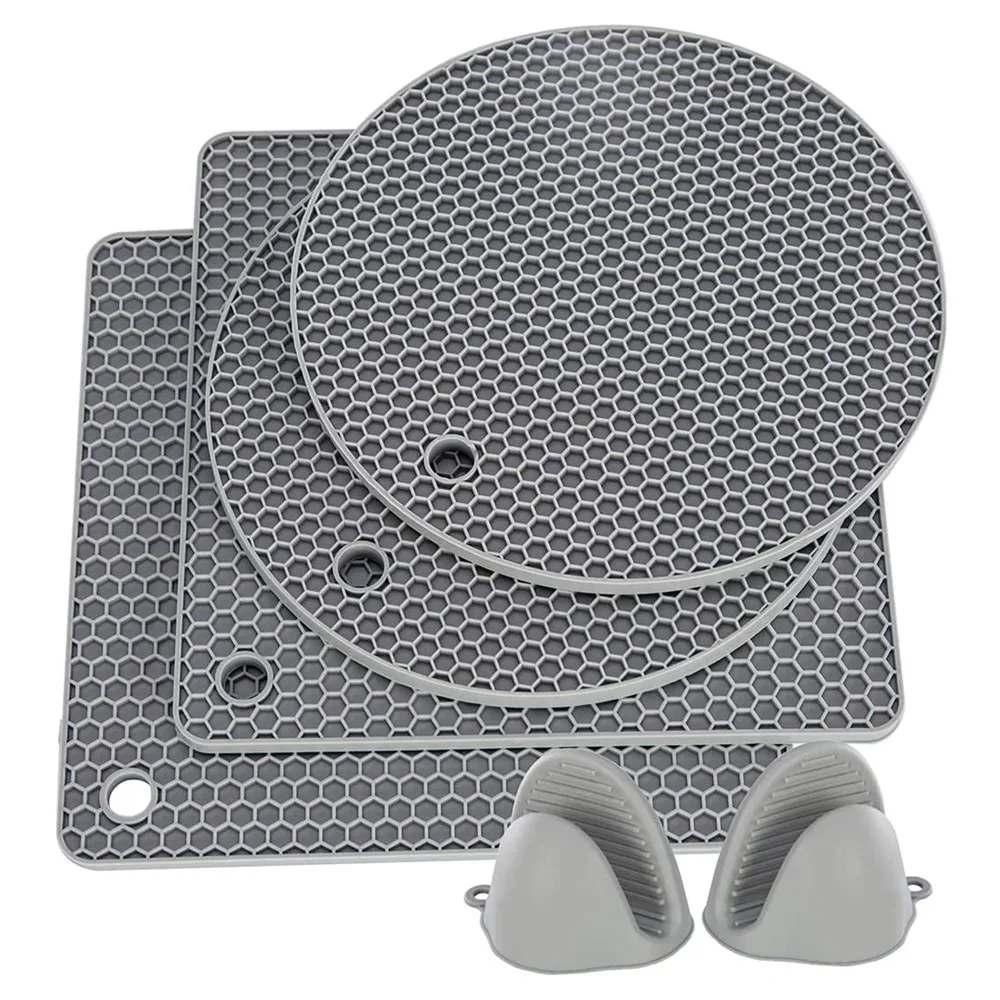 

Silicone Trivet, 6Pcs Extra Thick Silicone Table Mat with Pot Holder, 18.5cm Heat Resistant for Kitchen Cooking Gray