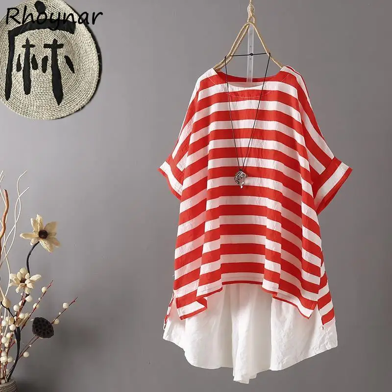 

T-shirts Women O-Neck Summer All-match Simple Loose Striped Streetwear Hot Sale Trendy Soft Young Ladies Korean Style Popular