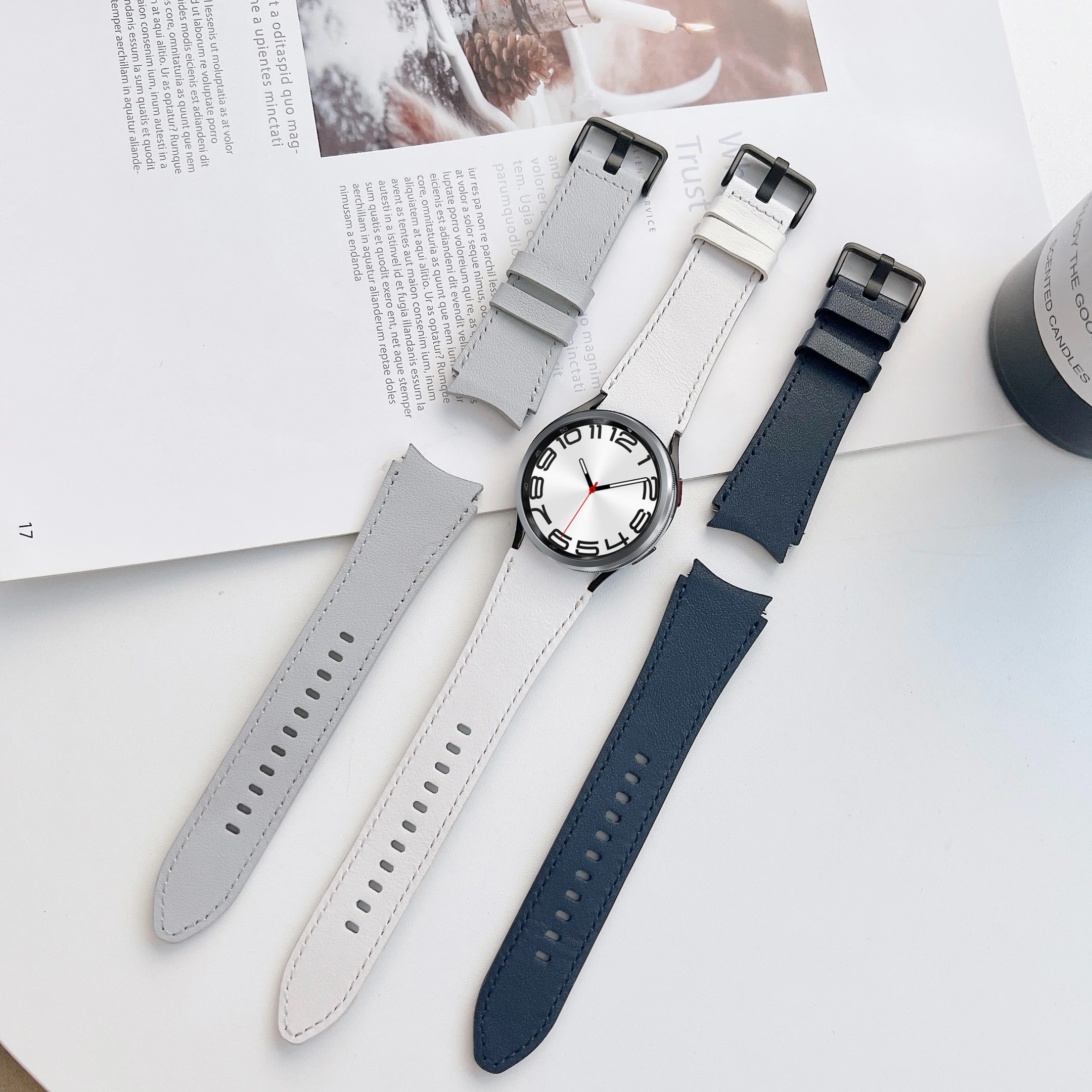 Ремешок кожаный для Samsung Galaxy watch 6/5/4 40 мм 44 5 Pro 45 изогнутый бесшовный браслет часов 6