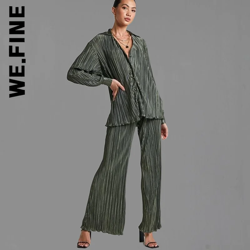 Женский офисный комплект из рубашки и брюк с высокой талией широкими штанинами