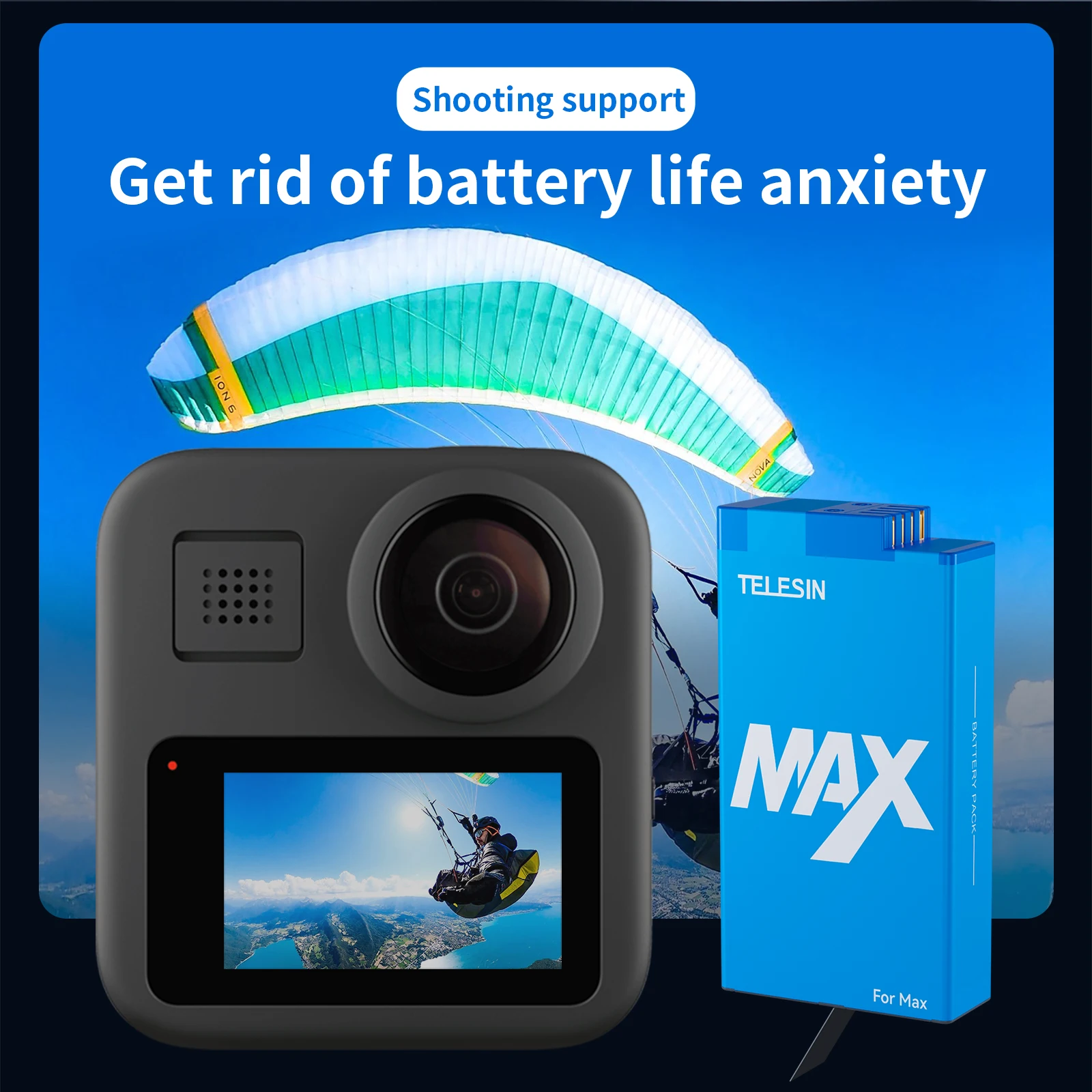 TELESIN Battery For gopro max battery 1600MAH Rechargeable Lithium Battery for gopro max Battery Action Camera  Accessories