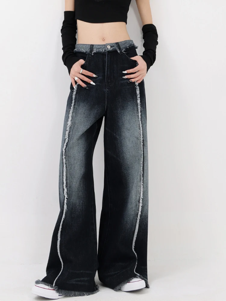 Осенние женские мешковатые брюки с высокой талией черные широкие тонкие