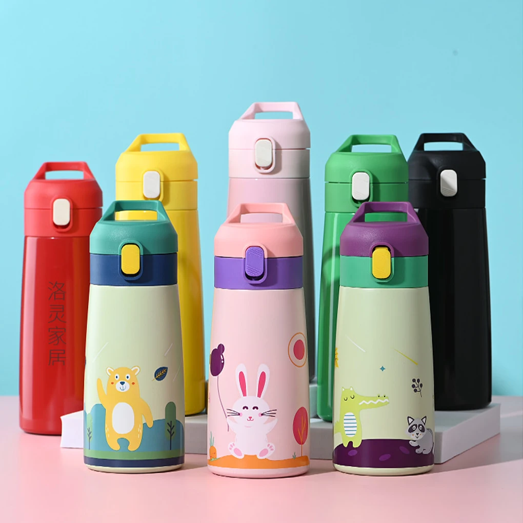 Stainless Steel Childrens Water Cup With Cute Cartoon Makes Hydration Fun Strict Selection 500ml Straw Pink