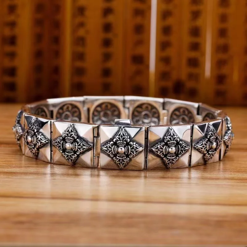 

Новые серебряные браслеты с подвесками шестислойная мантра ретро квадратный браслет для мужчин амулет ювелирные изделия подарок