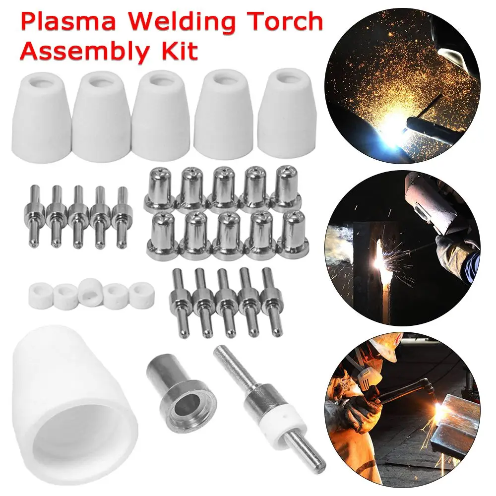 

30pcs PT-31 CUT40 LGK40 Plasma Welding Torch Assembly Kit Nickel Plated Protection Nozzle Gas Diffuser Extended Electrode Kit