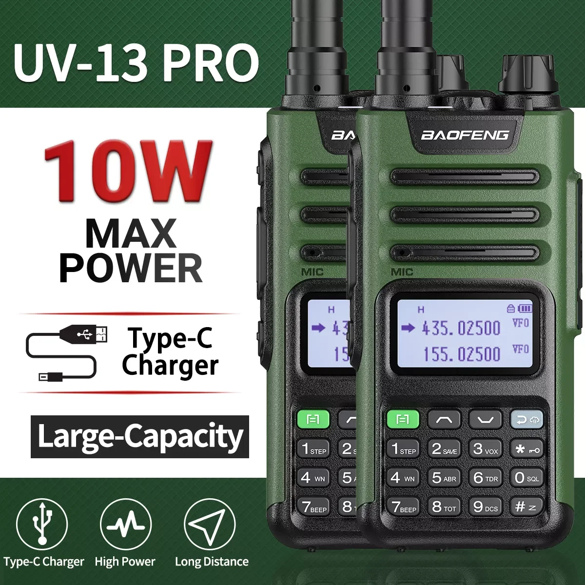 

NEW 2PCS UV13 Pro 10w High Power Long Range Dual Band Walkie Talkie Upgrade of UV5R Two Way Radio with Typ-C Charger