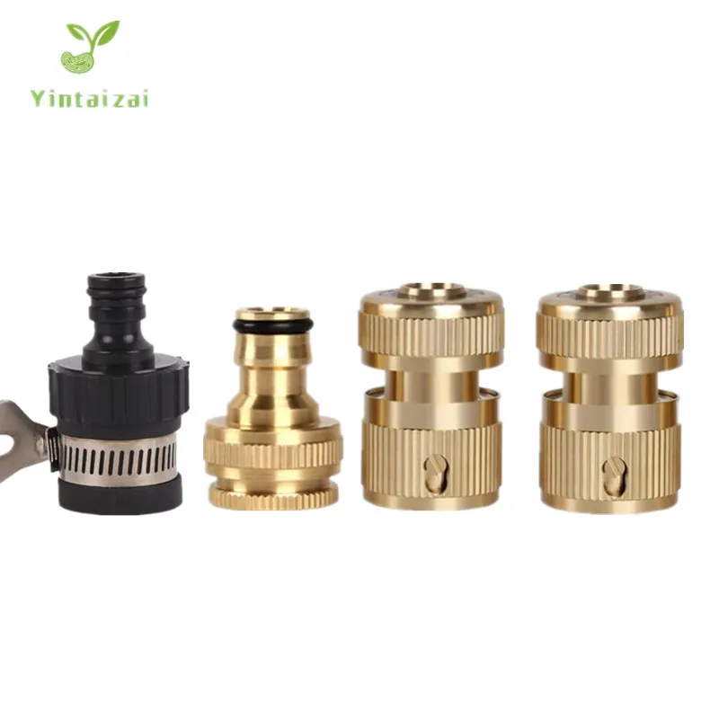 

Brass Faucet Adapter With 2pcs Flow Connector Washing Machine Water Gun Quick Connect Fittings 1/2" 3/4" Threaded Nipple Joint