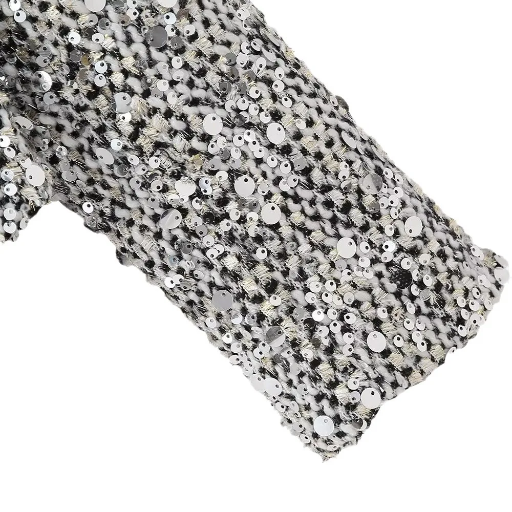 Женский кардиган с длинными рукавами повседневный жакет серебристыми блестками