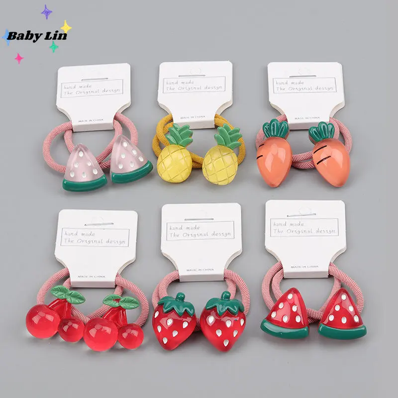 

2pcs Kid Cartoon Fruit Elastic Hair Bands Sweet Girls Hair Rope Hair Tie Children Headwear Headdress Girls Kids Hair Accessories