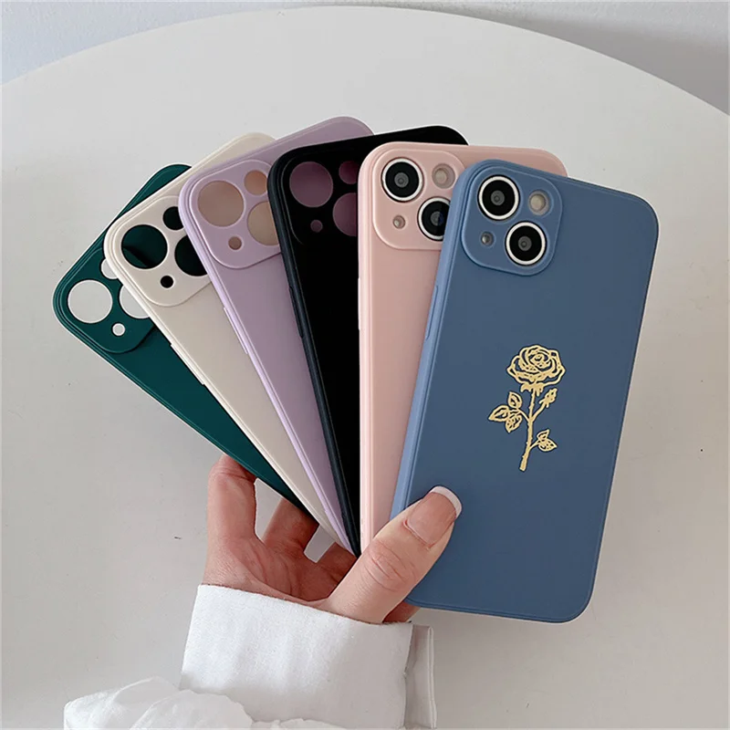 

Ottwn Retro Florals Phone Case For iPhone 13 12 11 Pro Max X XR XS Max 7 8 Plus SE 2020 Solid Color Camera Protection Soft Cover