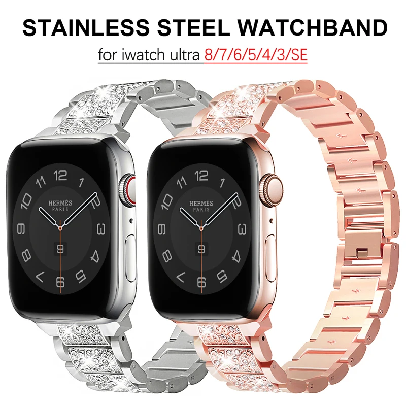 Bling Diamond Metal Strap for Apple Watch Band 44mm 41mm 42mm 38mm 40mm 45mm Women Bracelet Belt Iwatch Series 8 7 SE 6 5 4 3
