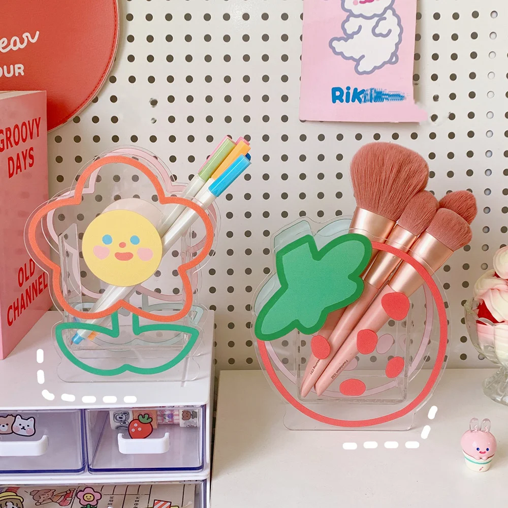 

Kawaii Cartoon Student Desktop Pen Holder Cuddly Bearrabbit Multi-Functional Office Stationery Acrylic Storage Container