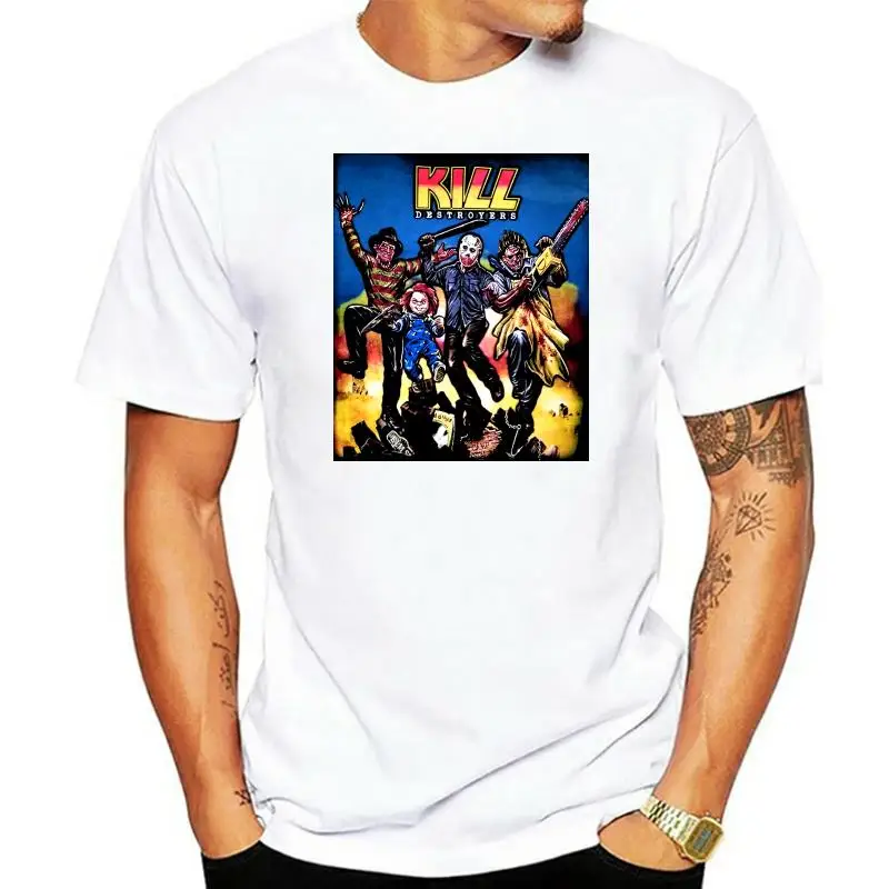 

Freddy Krueger,Jason,Chucky,Leatherface T-Shirt Halloween Kiss Kill Horror Movie Outfit Tee Shirt