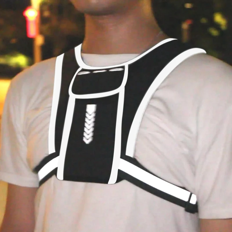 

Night Running Cycling Reflective Backpack Vest Phone Holder with Water Bottle Pocket Vest Portable Mobile Phone Bag