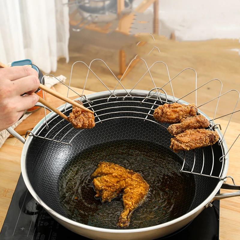 

Frying Pan Oil Drain Rack Shelf Stainless Steel Semi-Circular Folding Frying Steaming Rack Strainer Durable Kitchen Accessories