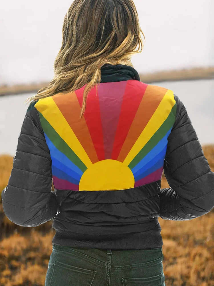 

Winter Coat for Women Very Warm Padded Jacket Fashion Rainbow Down Coat 2022 Streetwear Outwear Padding Overcoat with Pockets