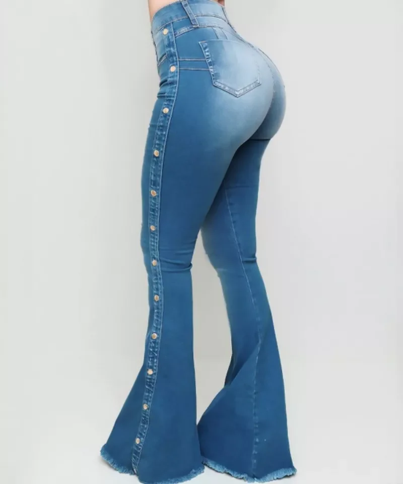 

New Arrival Womens Fashion Skinny Flare Pants Washed Jeans Denim Pants Butt Lift Vintage Jeans Ladies Casual High Waist Trousers