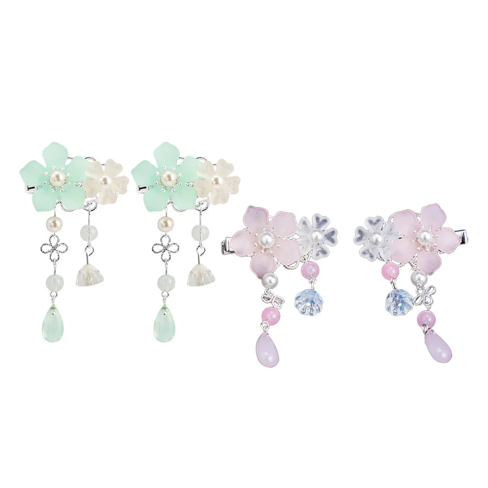 

2 Pairs Chinese Ancient Style Hair Clips Little Girl Flower Shaped Hair Clips