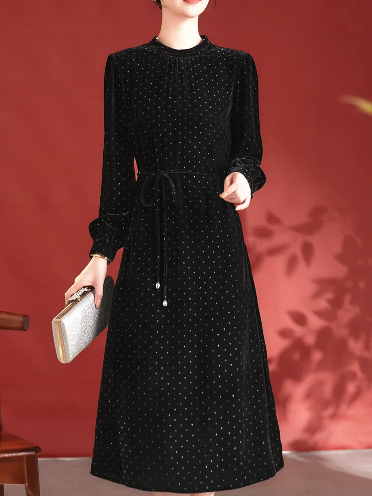 Silk Gold Velvet Dress Women 2025 New Hangzhou High end Luxury International Famous Brand Skirts