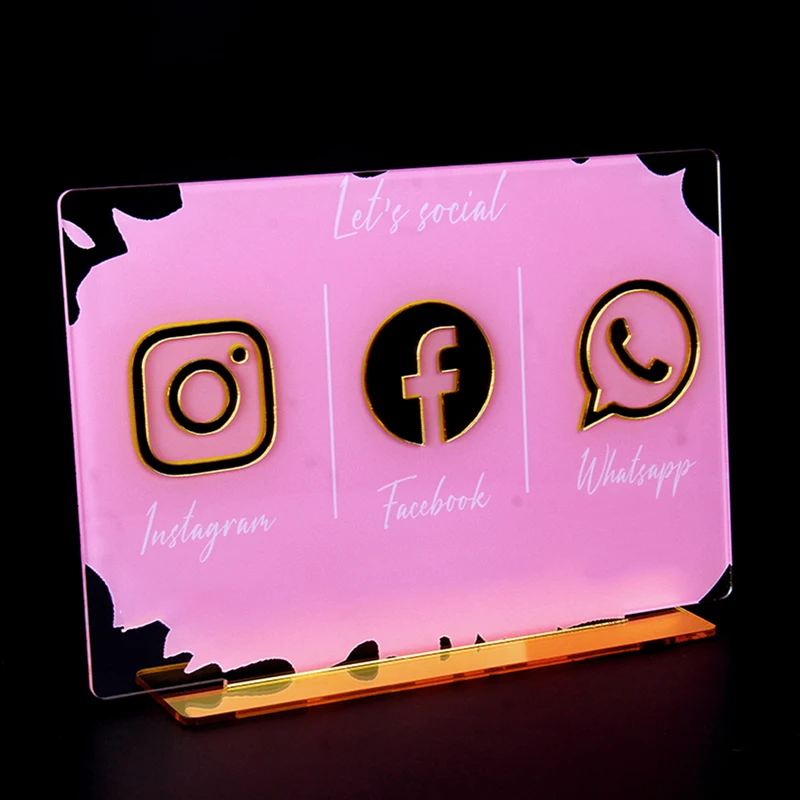

1Pcs Social Media Sign Acrylic Golden Icon Table Stand Decorate Flag Social Media Sign 20X12cm