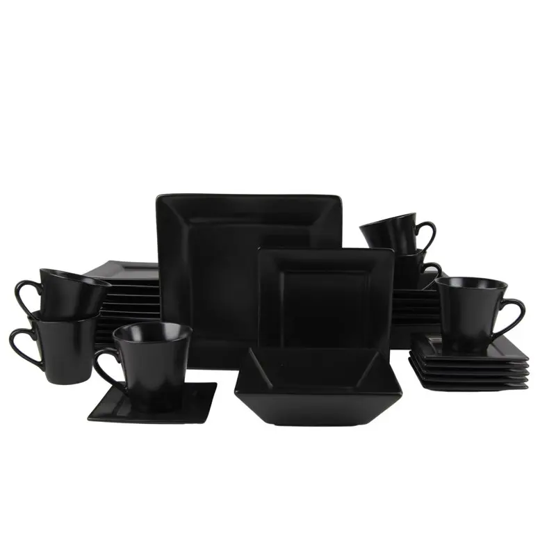 

Nova Square 30 Piece Stoneware Dinnerware Set - Matte Black Kitchen Accessories