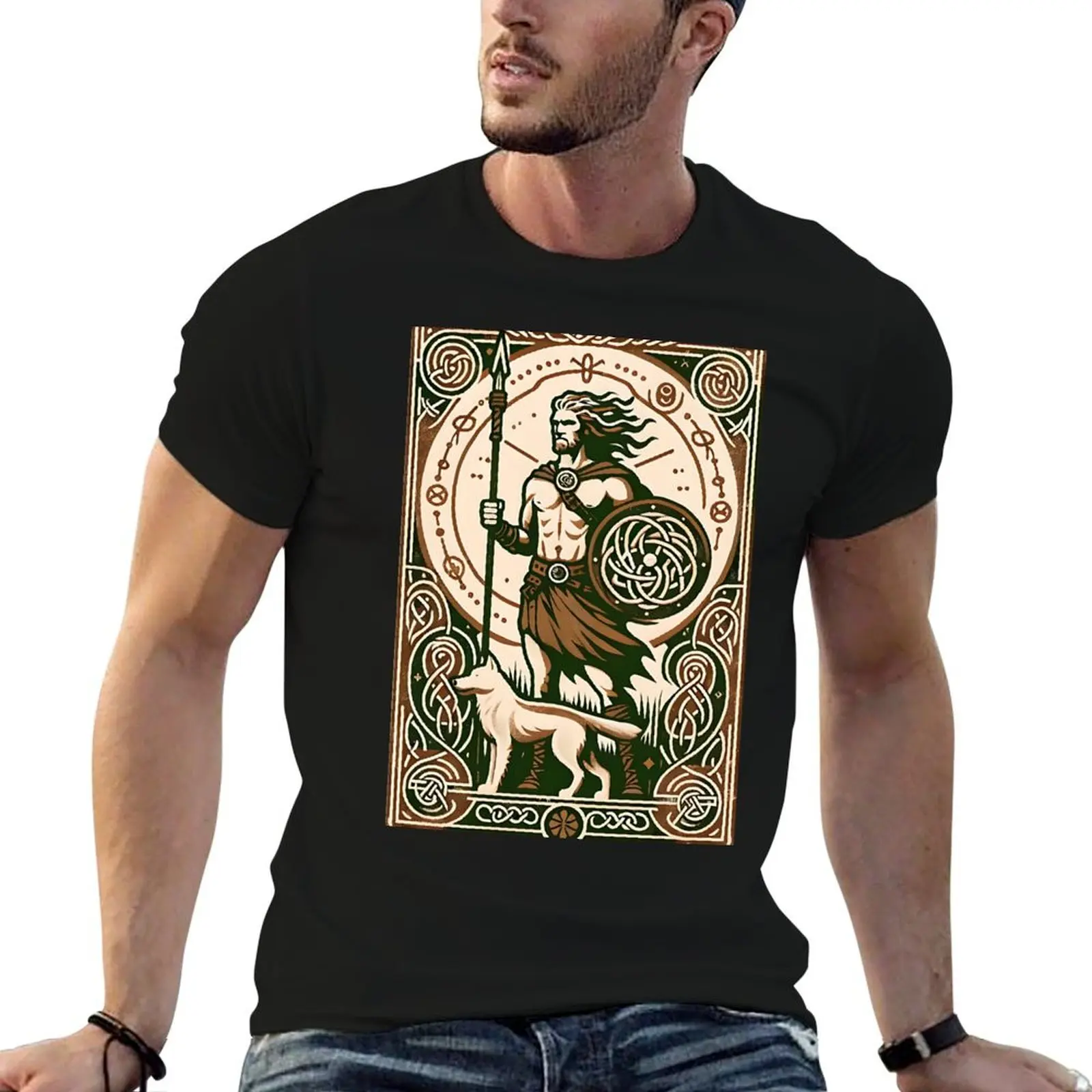 Фото рубашка Дизайнерская рубашка Chulainn - Стиль плаката t Cu? Футболка Revival man Celtic, 100% хлопок, мужской хлопок №1