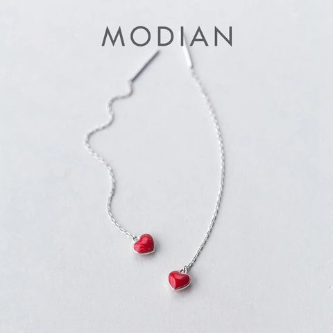Серьги-подвески Modian из серебра 925 с красной эмалью
