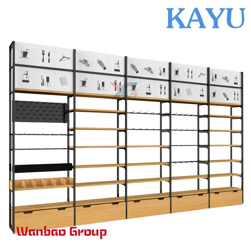 Hot sale customized wooden retail store display shelving system gift items standing display rack commercial boutique shop shelf