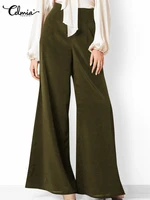 celmia women wide leg pants vintage lady high waist long trousers 2022 summer thin solid pantalons casual loose all match bottom