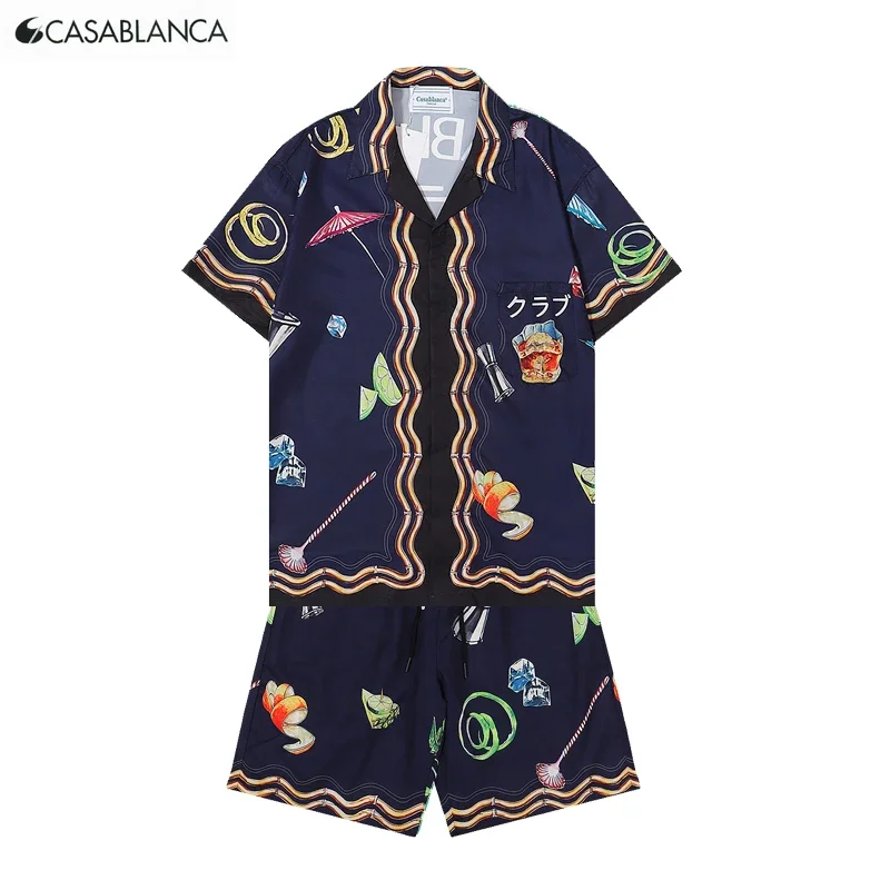 

24SS Summer Set High Quality Casablanca New Full Printed Contton Short Sleeved Men Shirt Hawaiian Shirt