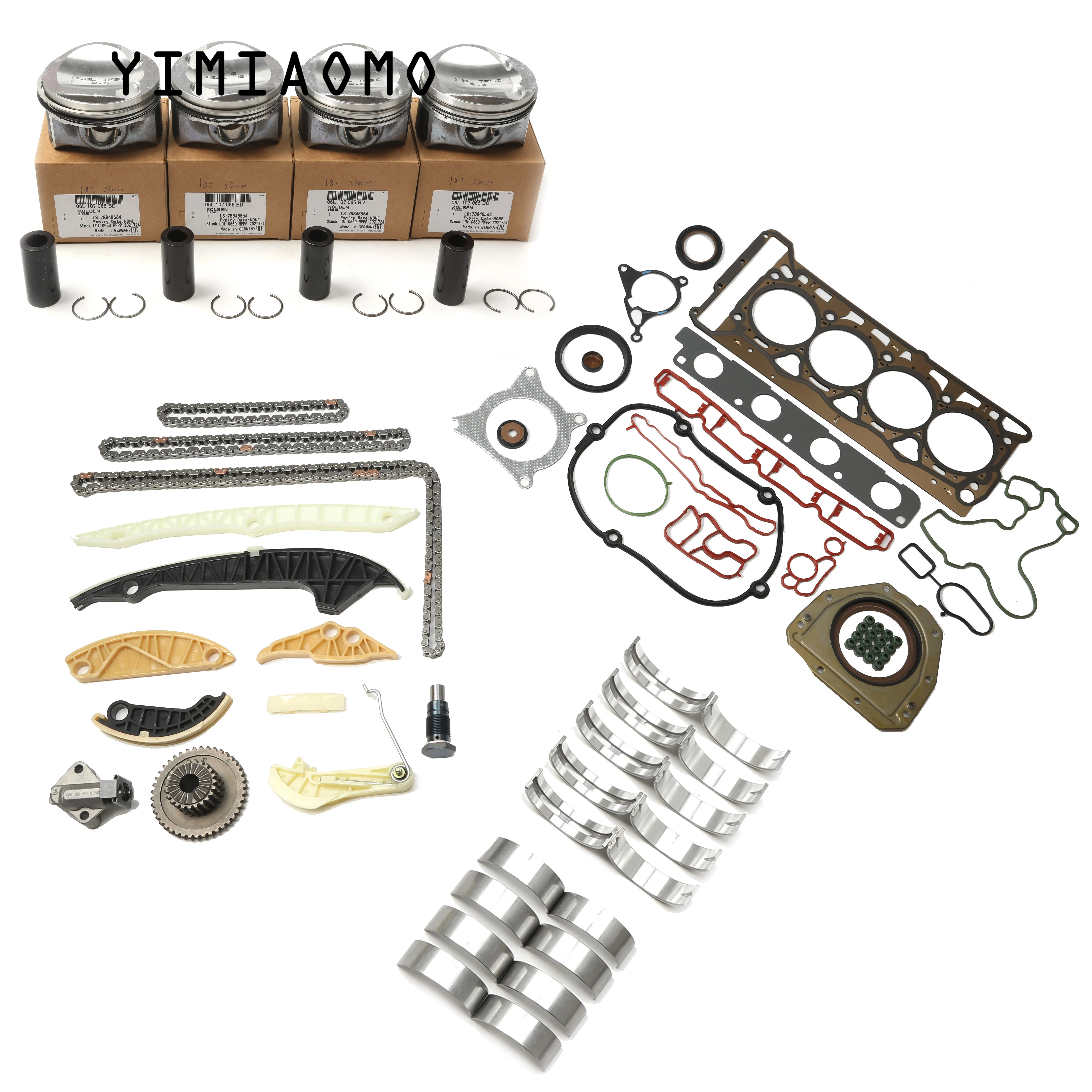 

1.8T Engine Overhaul Set 23MM Piston & Rings 13Pcs Timing Chain Tensioner Kit Gaskets Seals For VW Passat B7 CC Audi A3 A4 A5 TT