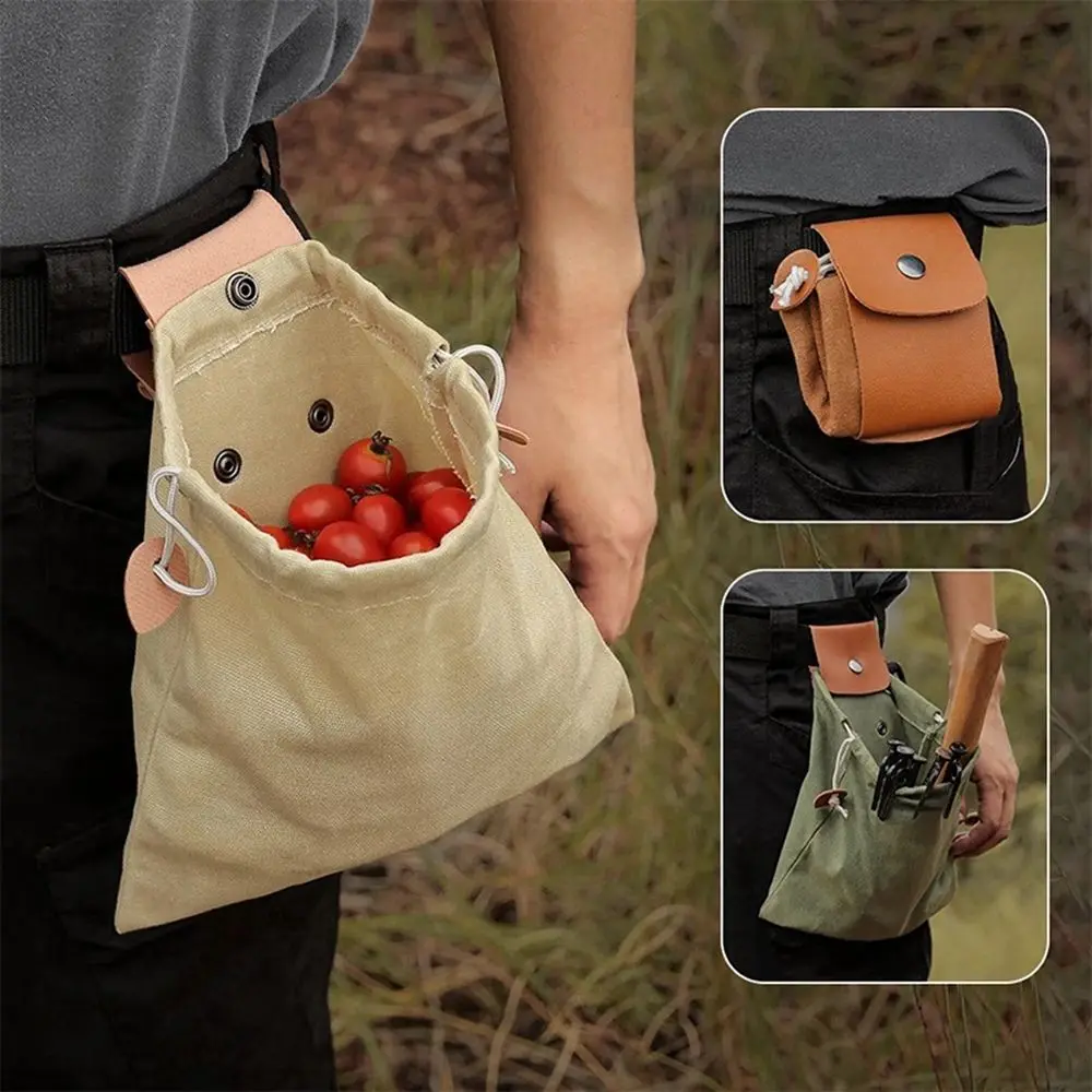 

Bushcraft Canvas Bag Portable Outdoor Foraging Bag Fruit Picking Pouch Leather Storage Bag Collapsible Berry Puch