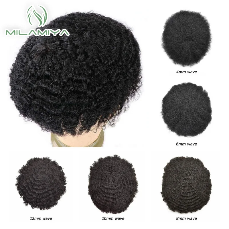 Durable Mono Curly Hair System Unit for Black Men Male Hair Prosthesis Wigs For Men 6
