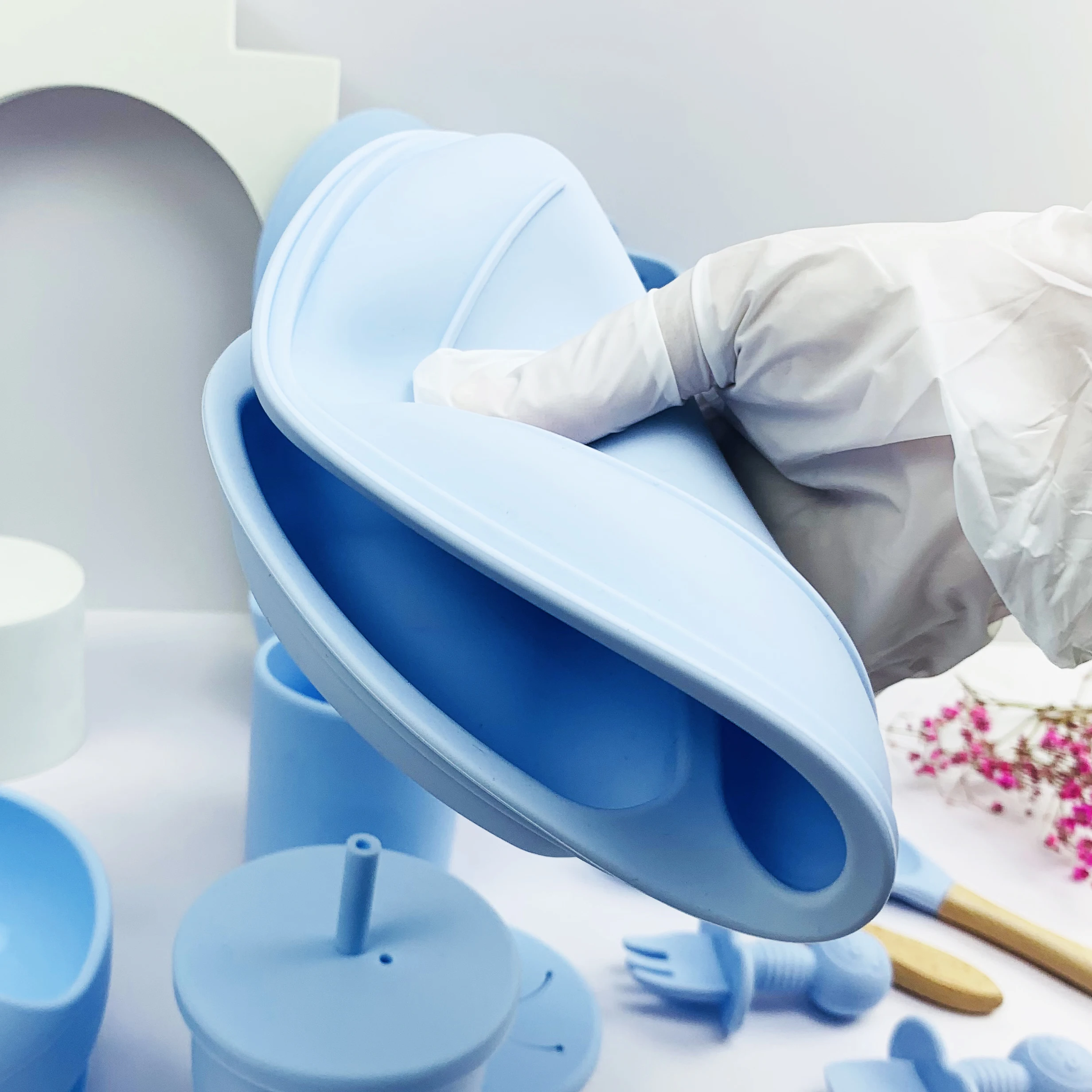 

9 Pieces/Set Silicone Learning Sucker Set Anti-Slip Baby Bib Baby Feeding Bowl Cutlery Wooden Fork Spoon Waterproof Baby