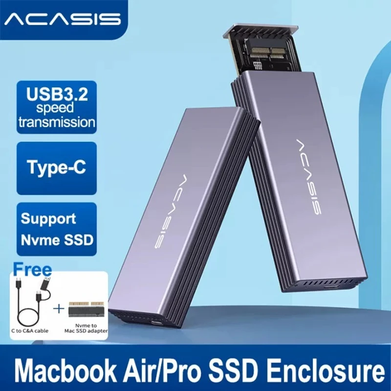 Корпус для SSD ACASIS USB C 3 2 подходит M.2 Nvme 12 + 16 PIN Apple Mac/iMac/MacBook Pro/Air 2013 до 2017 портативный