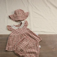 infant baby girl clothing sets summer fashion plaid dress shorts suit for children cotton flying sleeve kids girls clothes